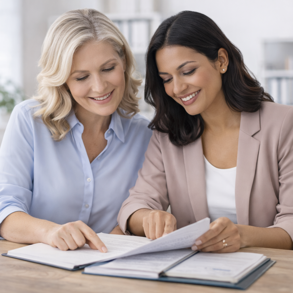 parlez-nous-de-vos-besoins-accompagnement-professionnel.jpg Échange professionnel entre une consultante administrative et une cliente pour comprendre les besoins et proposer un accompagnement sur mesu